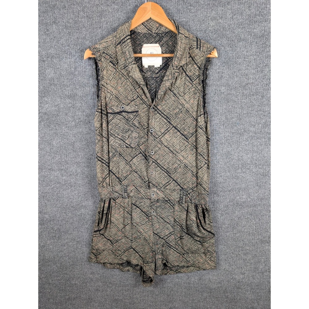 Hei Hei Anthropologie Romper M Nova Sleeveless Button Front Geometric Tan Black